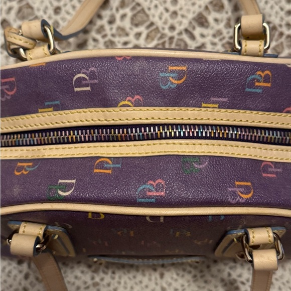 Vintage Dooney & Bourke Purple Tan Rainbow Logo Mini Gym Shoulder Bag Set Y2K - Picture 8 of 15